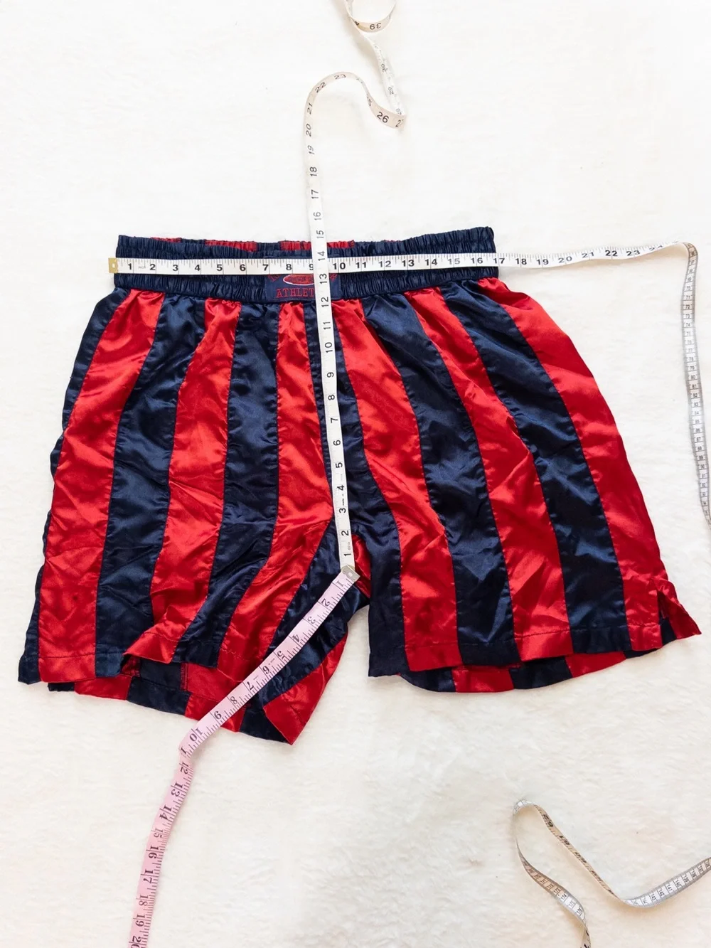 Vintage Tommy Hilfiger Athletics Satin Boxing Shorts Red Navy Striped Size L